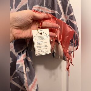 Pink, blue and Gray Patterned Scarf handmade in Cambodia new with tage